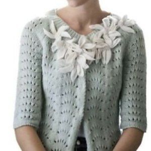 Anthropologie Field & Flower Star Flower Embellished Floral Cardigan Sweater, M
